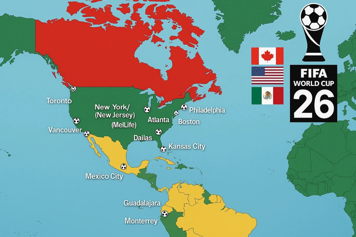 FIFA World Cup 2026 logo graphic with stylized world map on soccer ball