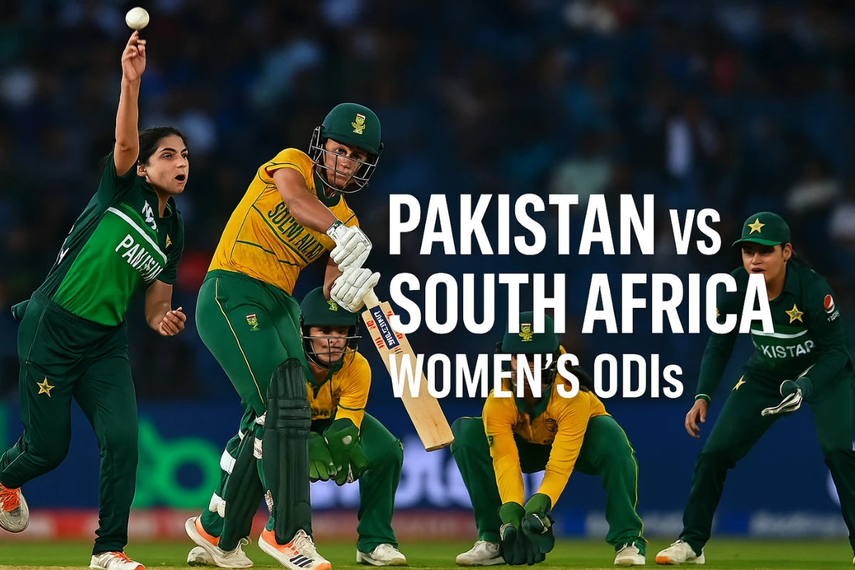 Pakistani bowler delivers a ball as South African batter prepares to strike during Women's ODI match