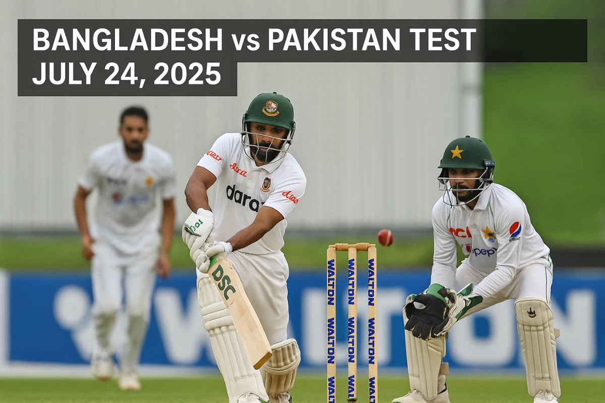 "Bangladesh and Pakistan cricket players during a Test match ahead of their July 24, 2025 clash"